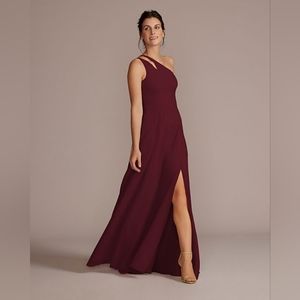 Chiffon one-shoulder cutout bridesmaid dress. Wine (NWT)